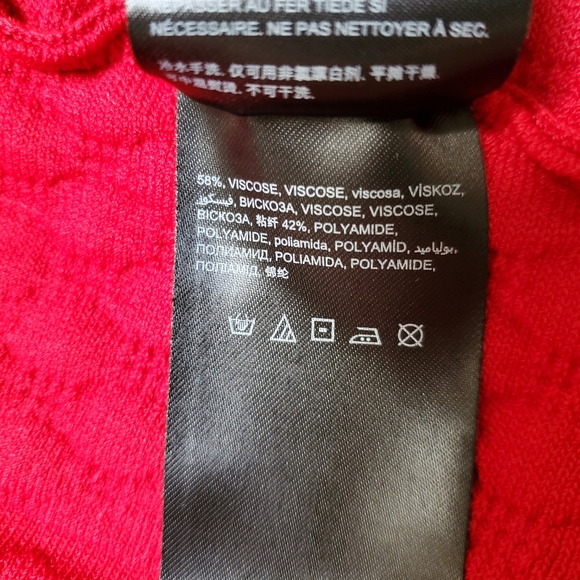 BEBE red cocktail a-line dress used once for a shoot. Lettuce stitching - Picture 10 of 12